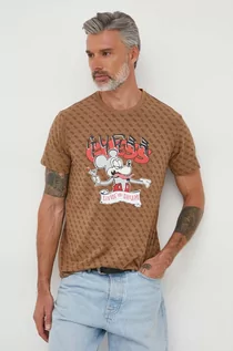 Koszulki męskie - Guess t-shirt Guess x Banksy męski kolor brązowy wzorzysty - grafika 1