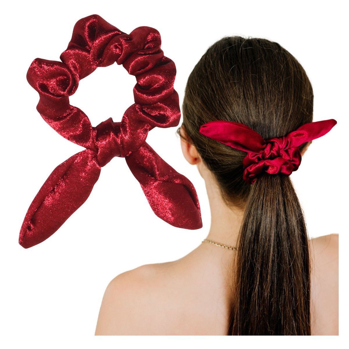 Gumka do Włosów Czerwona Długa Kokarda Atłasowa Bezpieczna Lekka Efektowna