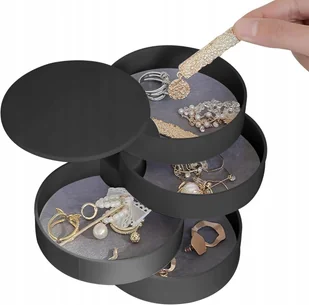 SZKATUŁKA NA BIŻUTERIĘ ORGANIZER OKRĄGŁY OBROTOWA MAŁA POZIOMOWA PUDEŁECZKO - Pudełka i szkatułki - miniaturka - grafika 1