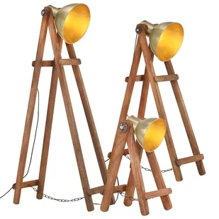 VidaXL Lampy podłogowe, 3 szt., kolor mosiądzu, E27, lite drewno mango 320592 VidaXL VidaXL - Lampy sufitowe - miniaturka - grafika 1