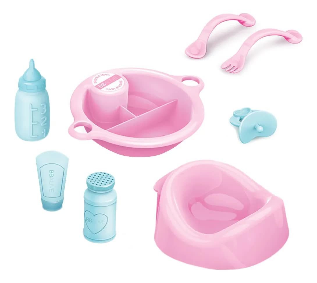 ZESTAW AKCESORIÓW DLA LALEK – BUTELKA, NOCNIK, MISKA, SZTUĆCE