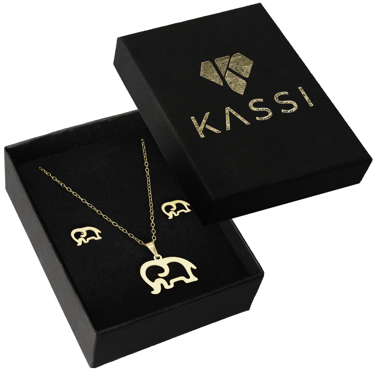Złoty Zestaw Damski Kassi Naszyjnik i Kolczyki Słoń Stal Pozłacane