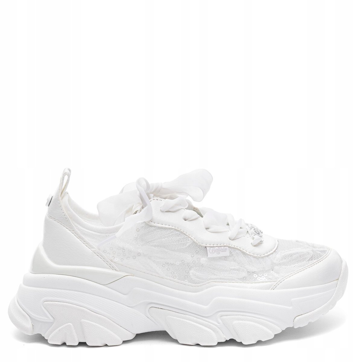 Buffalo Sneakersy Damskie Na Platformie Białe Z Koronką 1636728-WHT r.38