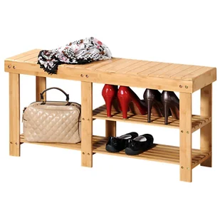 Ławka bambusowa z półkami 90 x 27 x 45 cm KESPER None - Szafki na buty - miniaturka - grafika 1