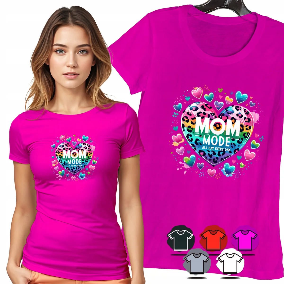 KOSZULKA DAMSKA T-SHIRT - MOM MODE TRYB MAMA SERCA PANTERKA WZÓR MODA - S