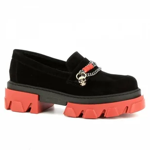 Czarne mokasyny damskie na czerwonej podeszwie CARINII - Carinii - Mokasyny damskie - miniaturka - grafika 1