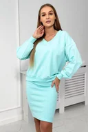 Sukienki - Komplet bluzka + sukienka prążkowana miętowy - Kesi - miniaturka - grafika 1