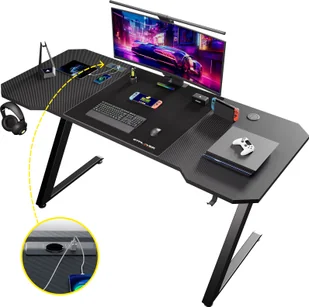GTPLAYER 120 x 60 cm biurko dla graczy, biurko dla graczy z podkładką pod mysz, gniazdo zasilania biurko dla graczy biurko komputerowe z haczykiem na słuchawki czarny - Biurka gamingowe - miniaturka - grafika 1
