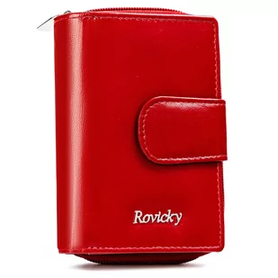 Mały skórzany portfel damski na karty portmonetka na suwak ochrona RFID Rovicky, czerwony - Portfele - miniaturka - grafika 1