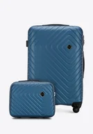 Walizki - Średnia walizka i kosmetyczka z ABS-u z geometrycznym tłoczeniem ciemnoniebieskie - miniaturka - grafika 1