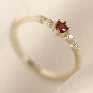 Pierścionki - Złoty Pierścionek z Rubinem Brylant Cyrkonie Stal Szlachetna na Prezent - miniaturka - grafika 1