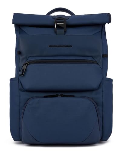 PIQUADRO, Roll-top plecak na komputer i iPad® z paskiem na kask rowerowy, pasek sternum, kabel zapobiegający uszkodzeniom i ochrona RFID, NIEBIESKI, Niebieska, Taglia unica, 0