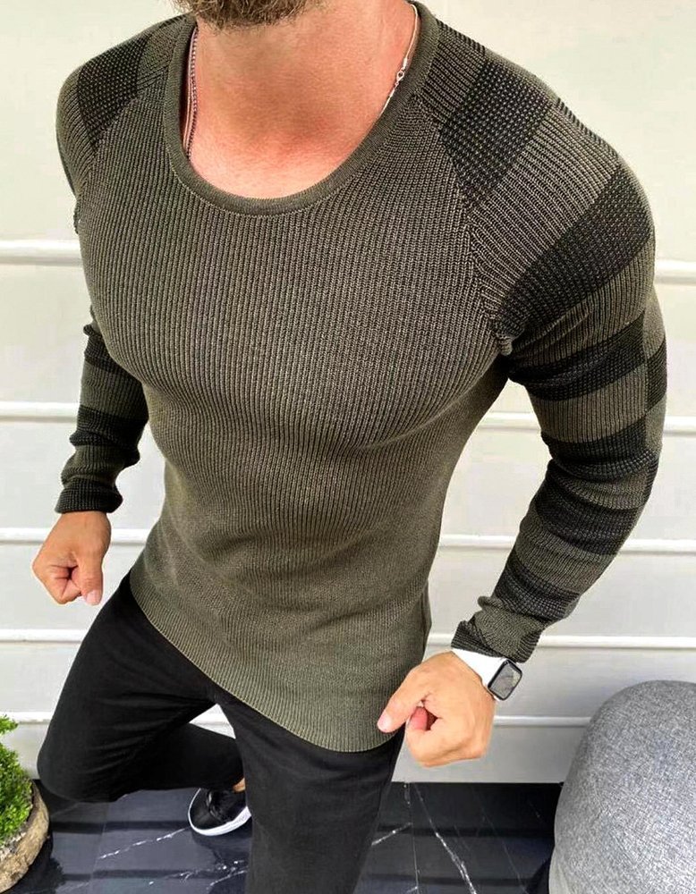 Sweter męski wkładany przez głowę khaki Dstreet WX1637-S