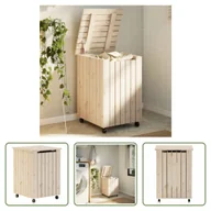 Kosze na bieliznę - The Living Store Kosz na pranie na kółkach RANA 45x45x64 cm lite drewno sosnowe - miniaturka - grafika 1