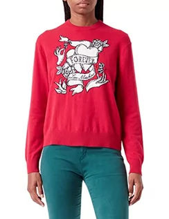 Swetry damskie - Love Moschino Damski sweter o regularnym kroju z długim rękawem z efektem tatuażu Heart Intarsia, czerwony, 44 - grafika 1
