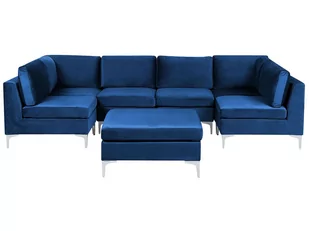 Sofa modułowa 6-osobowa z otomaną welurowa niebieska EVJA - Meble modułowe i akcesoria - miniaturka - grafika 1