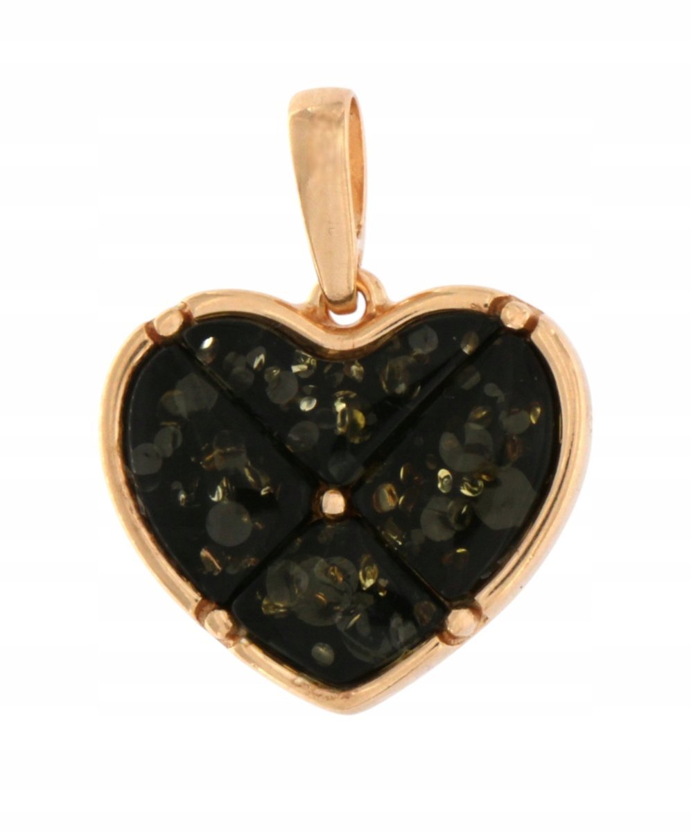 Zawieszka bursztynowe serce srebro 925 pozłacane - prezent Walentynki