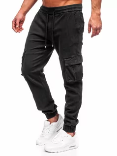 Spodnie męskie - Czarne spodnie jeansowe joggery bojówki męskie Denley MP0105N - grafika 1