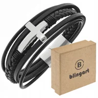 Bransoletki - Bransoletka damska z KRZYŻYKIEM srebrnym rzemyki skórzana STAL 316L - miniaturka - grafika 1