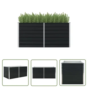 The Living Store Donica do podniesionej grządki - antracytowa - 160x80x77 cm - stal - Skrzynia Do Podniesionej Grządki - Donice - miniaturka - grafika 1