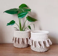 Donice - Koszyk, słonka na doniczkę boho - ciepły beż - miniaturka - grafika 1