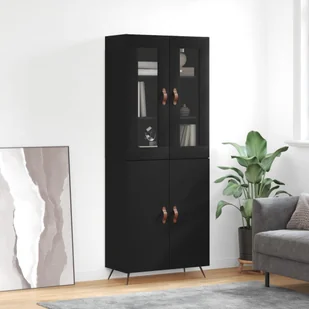 vidaXL Witrynka, czarna, 69,5x34x180 cm, materiał drewnopochodny - Witryny - miniaturka - grafika 1