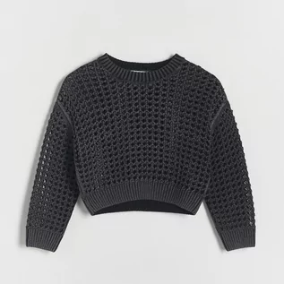 Swetry dla dziewczynek - Reserved - Ażurowy sweter z połyskiem - Czarny - grafika 1