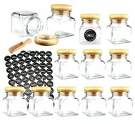 Pojemniki kuchenne - Słoiki na przyprawy 120 ml z drewnianym korkiem x12 + 90 etykiet + czerpak - miniaturka - grafika 1