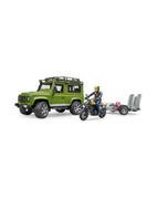 Samochody i pojazdy dla dzieci - Land Rover Defender z przyczepą motocyklem Ducati i figurką motocyklisty 02589 Bruder - miniaturka - grafika 1