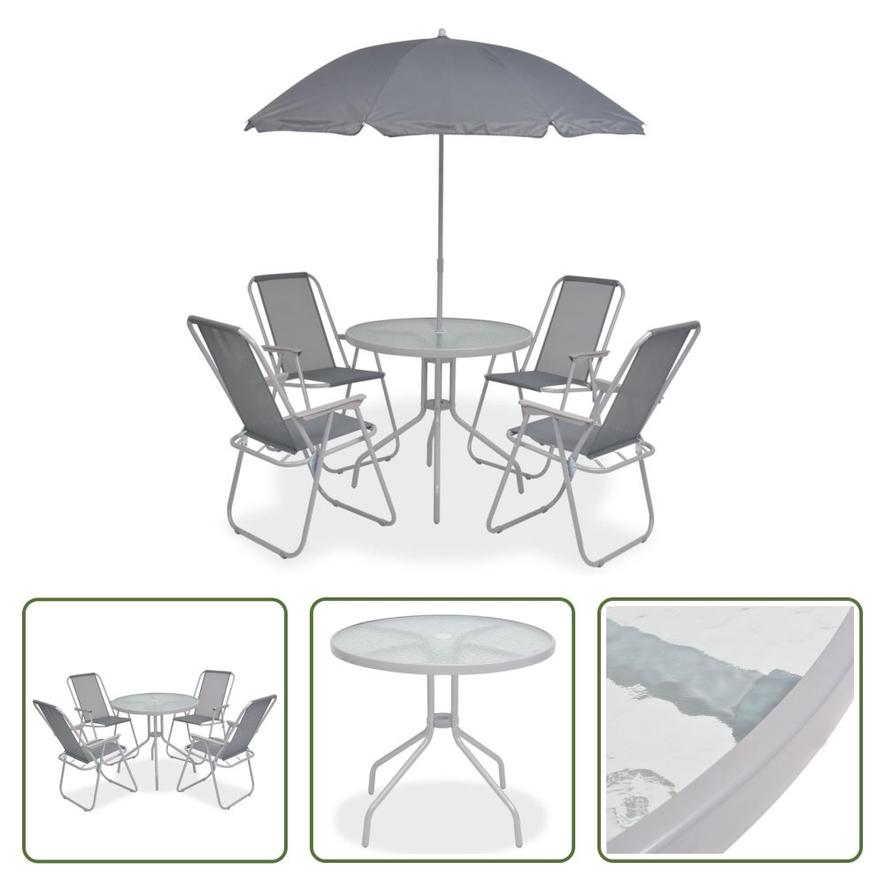 The Living Store 6-częściowy ogrodowy zestaw jadalniany stal i textilene szary