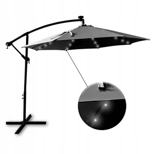 DUŻY ROZKŁADANY REGULOWANY PARASOL OGRODOWY 24 LED CHICAGO 270CM C.SZARY - Parasole ogrodowe - miniaturka - grafika 1