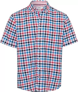 BRAX Męska koszula w stylu Dan C Cotton Linen Slub w kratkę z krótkim rękawem, Ocean, S - Koszule męskie - miniaturka - grafika 1