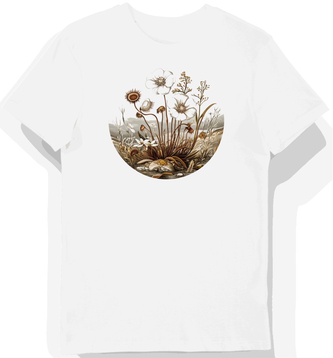 Koszulka męska biała z motywem białego kwiatka rosiczki S