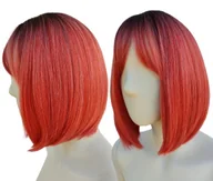 Dodatki do strojów karnawałowych - Peruka OMBRE bob z grzywką czerwona różowa termoodporna cieniowana kolorowa - miniaturka - grafika 1