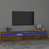 Szafki RTV - Lumarko Szafka pod TV z oświetleniem LED, przydymiony dąb, 240x35x40 cm - miniaturka - grafika 1