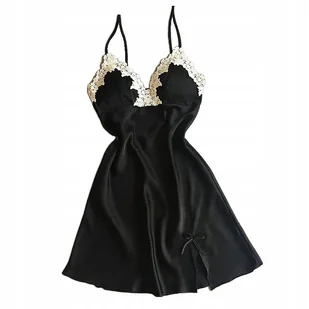 czarna damska PIŻAMA typu KOSZULA nocna koronka na lato ROZMIAR L 27 - Piżamy damskie czarna damska PIŻAMA typu KOSZULA nocna koronka na lato ROZMIAR L 27 - Piżamy damskie - miniaturka - grafika 1