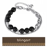 Bransolety męskie - BLINGART Bransoletka męska LAWA WULKANICZNA podwójna KORALIKI REGULOWANA - miniaturka - grafika 1