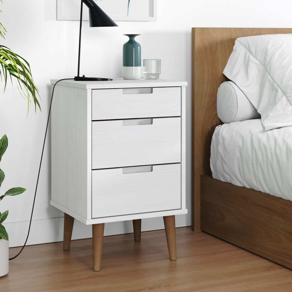 vidaXL Szafka nocna MOLDE biała 40x35x65 cm z litego drewna sosnowego - Szafka nocna - Szafki nocne - Szafa - Szafka nocna