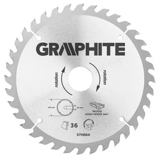 Graphite tarcza do drewna 185mm 36 zębów widia 57H664 - Tarcze do pił - miniaturka - grafika 1