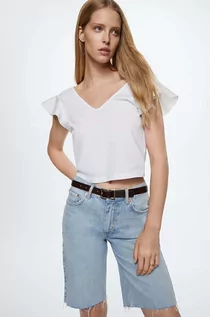 Koszulki i topy damskie - Mango t-shirt bawełniany Saria kolor biały - grafika 1