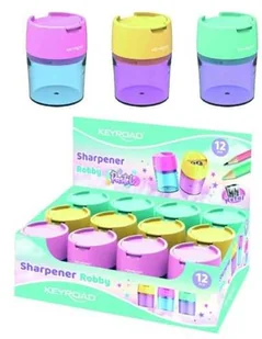 Temperówka plastikowa KEYROAD, pastel, podwójna, z pojemnikiem, display, mix kolorów - Temperówki - miniaturka - grafika 1