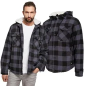 Odzież taktyczna i umundurowanie - Kurtka Brandit Lumber Jacket Hooded Black/Grey Gingham - miniaturka - grafika 1