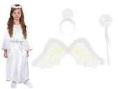 Stroje karnawałowe - ZESTAW SUKIENKA ANIOŁEK BIAŁY 146-158 4el - miniaturka - grafika 1