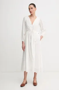 Pepe Jeans sukienka bawełniana DEEPTY kolor beżowy midi rozkloszowana PL953693 - Sukienki - miniaturka - grafika 1