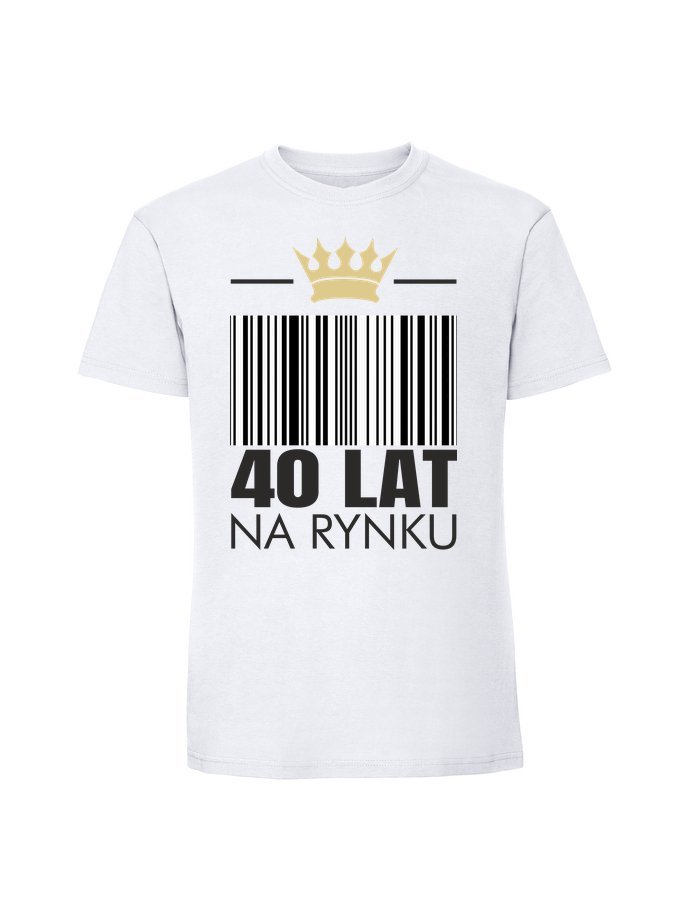 Męska koszulka z nadrukiem - 40 LAT NA RYNKU + WIEK biały M