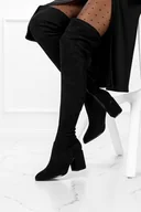 Kozaki damskie - Czarne kozaki za kolano damskie na ozdobnym obcasie z elastyczną cholewką Casu D212X12-B-40 - miniaturka - grafika 1