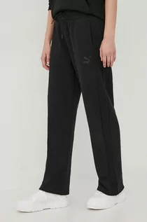 Spodnie damskie - Puma spodnie dresowe bawełniane damskie kolor czarny gładkie - grafika 1
