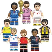 Klocki - Piłkarskie Asy - Piłkarzyki Mbappe Lewandowski Messi Ronaldo Benzema Bruyne Neymar Kane - figurki klocki 8 szt - miniaturka - grafika 1