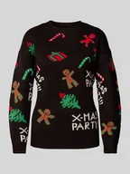 Swetry damskie - Sweter świąteczny o kroju comfort fit ze wzorem całej powierzchni model ‘XMASPARTY’ - miniaturka - grafika 1