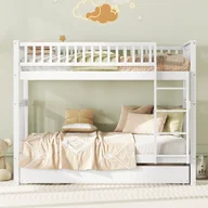 Łóżka dla dzieci i młodzieży - Łóżko piętrowe 2x90x200cm z łóżkiem wysuwanym 90x190cm - z barierką i schodkami - Biały - miniaturka - grafika 1